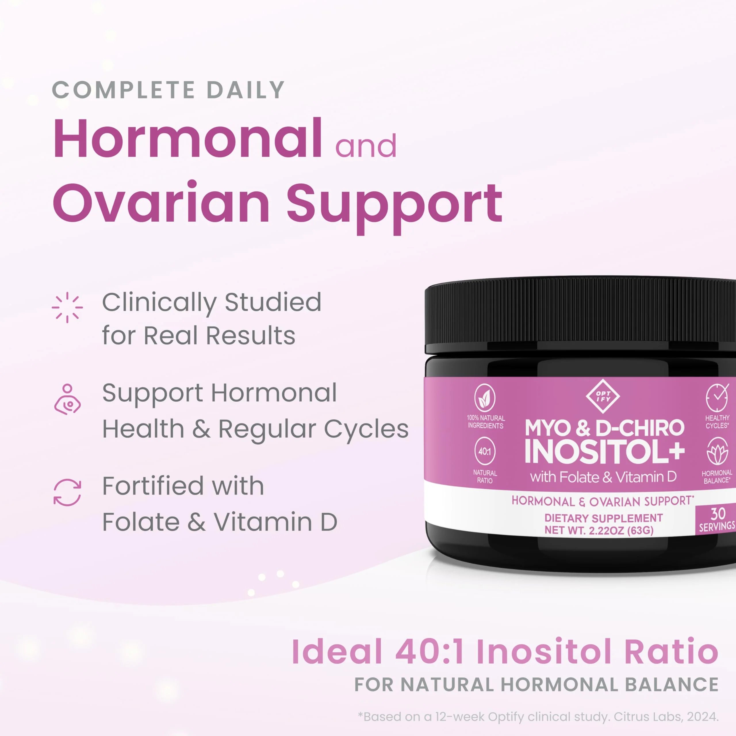 Premium Inositol Supplement - Myo-Inositol and D-Chiro Inositol Powder Plus Folate and Vitamin D - Ideal 40:1 Ratio - Hormone Balance & Healthy Ovarian Support for Women - Vitamin B8 - 30 Day Supply - Image 2
