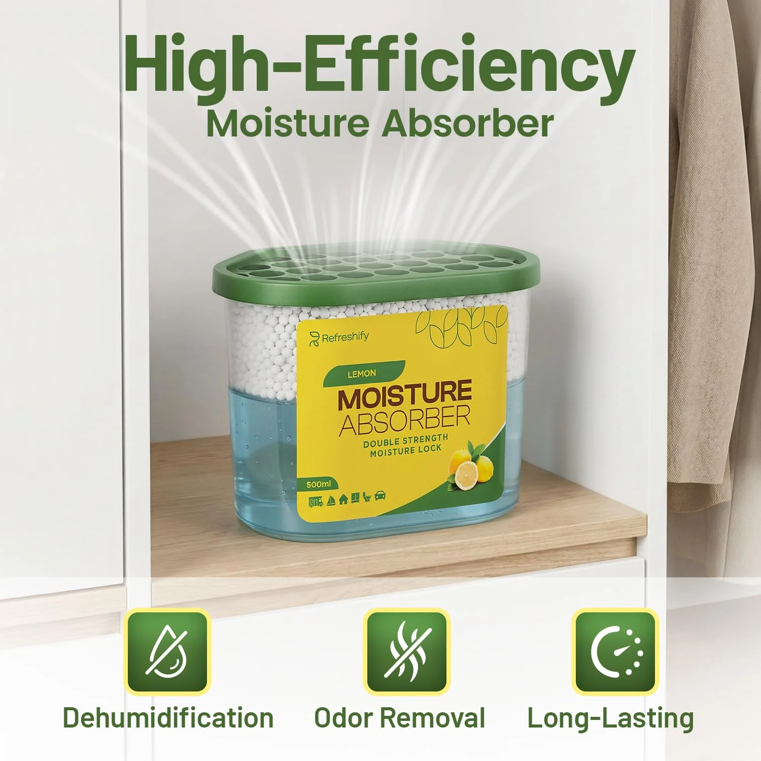 Premium Moisture Absorbers and Dehumidifier Tubs – High-Efficiency Closet Dehumidifier and Dehumidifier for Car, Odor Control Lemon Scent, 6 Pack, 7.5 Oz - Image 6