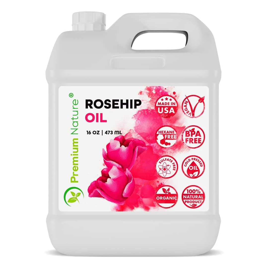 Premium Nature Rosehip Seed Oil 16oz Bulk Size - Cold Pressed, Unrefined, 100% Pure Organic Carrier Oil - Moisturizing Face & Body Oil for Dry Skin, Hair Growth, Nails & Anti-Aging Skincare