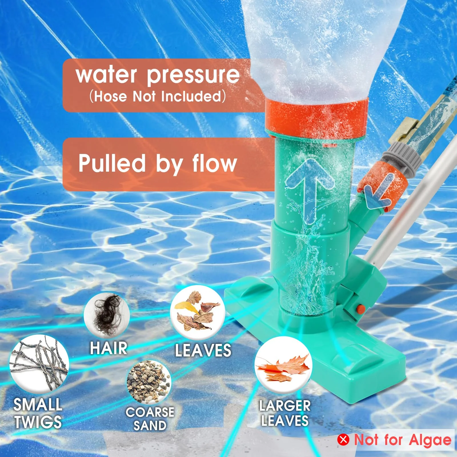 Premium Pool Vacuum Jet Underwater Cleaner, 3 Scrub Brushes, 2 Fine Mesh Bags, 6 Section Telescopic Pole of 56.5" and Handle - for Above Ground Pools,Spas & Ponds - Image 5