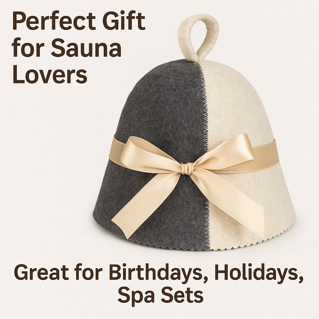 Premium Sauna Hat – 100% Natural Wool, Handmade Sauna Headwear for Men and Women – Eco-Friendly, Breathable, Insulating Hat for Sauna, Steam Room, Banya, and Bathhouse – One Size Fits All, White-Grey - Image 2