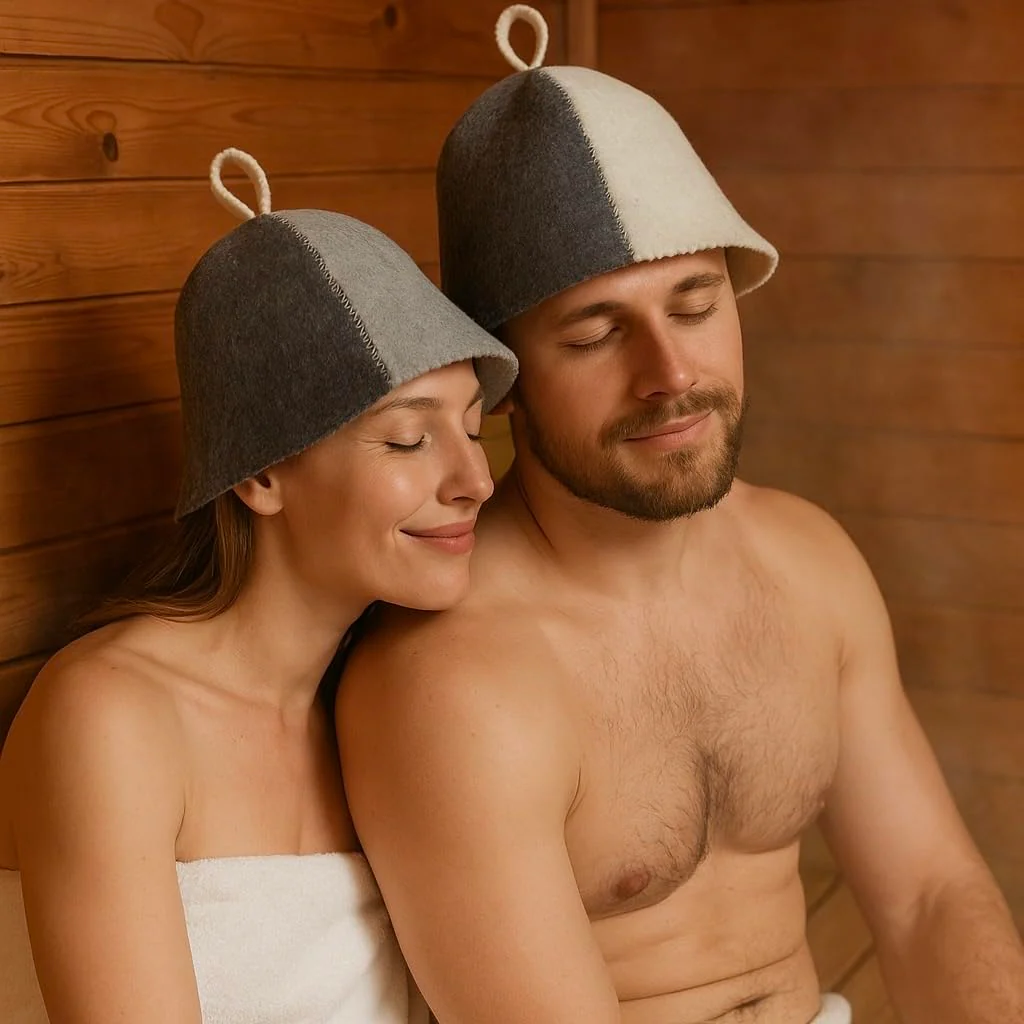 Premium Sauna Hat – 100% Natural Wool, Handmade Sauna Headwear for Men and Women – Eco-Friendly, Breathable, Insulating Hat for Sauna, Steam Room, Banya, and Bathhouse – One Size Fits All, White-Grey - Image 3