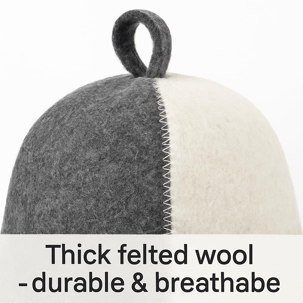 Premium Sauna Hat – 100% Natural Wool, Handmade Sauna Headwear for Men and Women – Eco-Friendly, Breathable, Insulating Hat for Sauna, Steam Room, Banya, and Bathhouse – One Size Fits All, White-Grey - Image 5