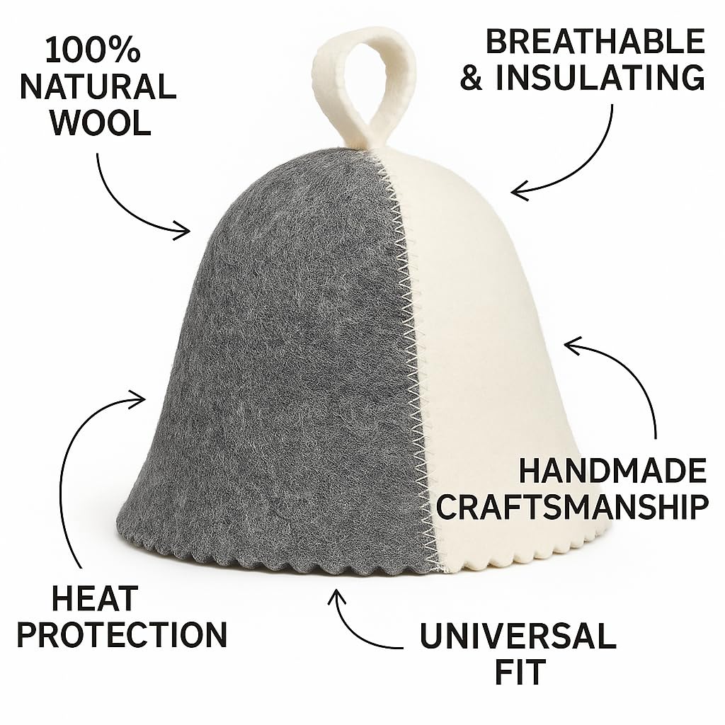 Premium Sauna Hat – 100% Natural Wool, Handmade Sauna Headwear for Men and Women – Eco-Friendly, Breathable, Insulating Hat for Sauna, Steam Room, Banya, and Bathhouse – One Size Fits All, White-Grey - Image 7