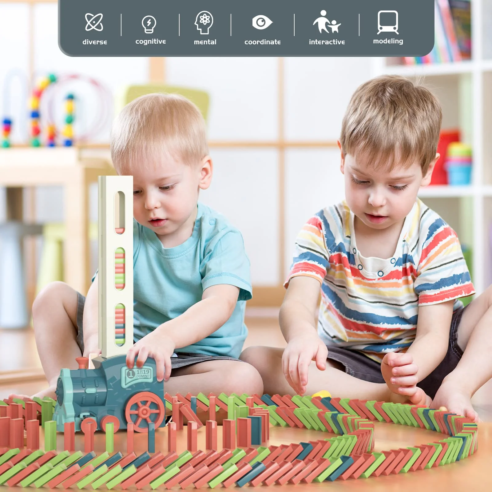 PREPHY Domino Train Toys Kids Games - Automatic Stacking Creative Game 3+ Year Old - Stem Montessori Toy for Boys 4-6 - Summer Autistic Christmas Birthday Gifts 5 6 Toddler Ages 4-8 180PCS - Image 5
