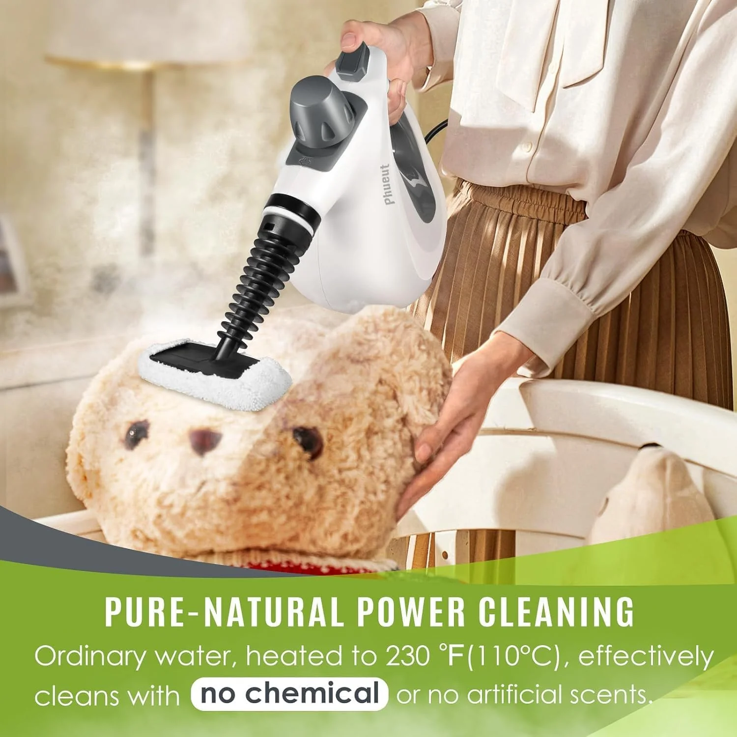 Pressurized Handheld Multi-Surface Natural Steam Cleaner with 12 pcs Accessories, Multi-Purpose Steamer for Home Use, Steamer for Cleaning Floor, Upholstery, Grout and Car (Grey) (Grey) - Image 4