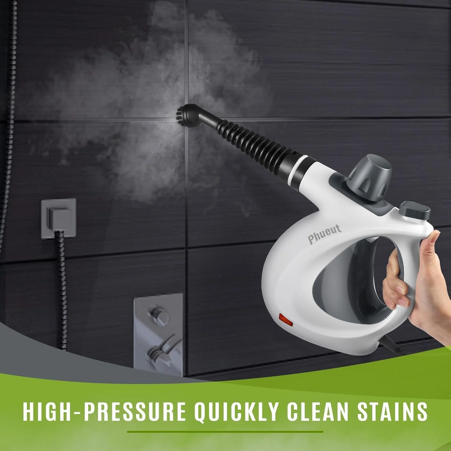 Pressurized Handheld Multi-Surface Natural Steam Cleaner with 12 pcs Accessories, Multi-Purpose Steamer for Home Use, Steamer for Cleaning Floor, Upholstery, Grout and Car (Grey) (Grey) - Image 5
