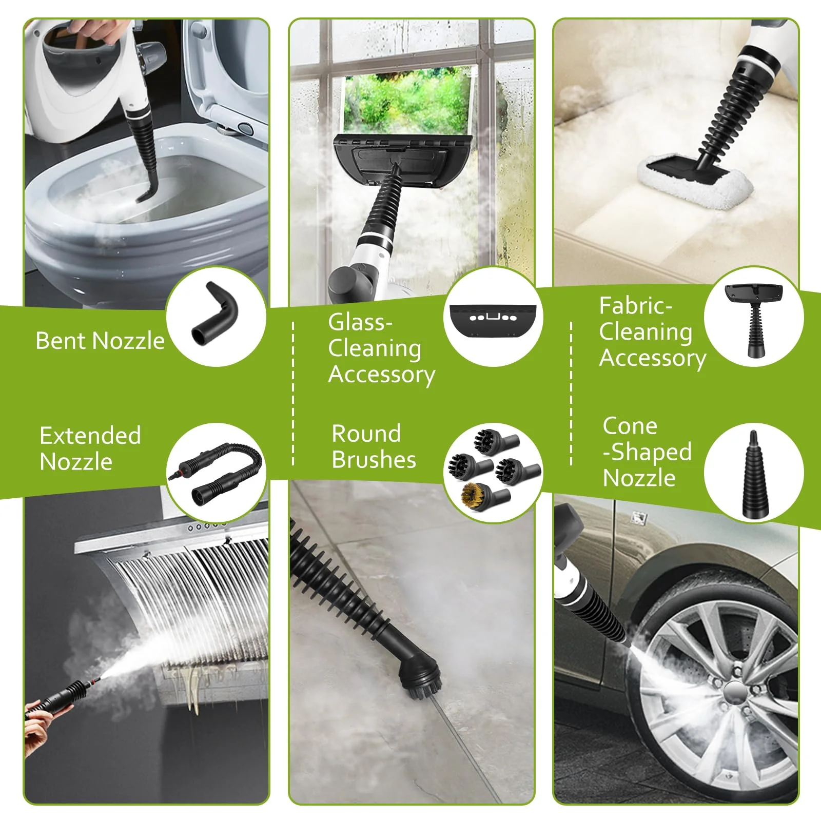 Pressurized Handheld Multi-Surface Natural Steam Cleaner with 12 pcs Accessories, Multi-Purpose Steamer for Home Use, Steamer for Cleaning Floor, Upholstery, Grout and Car (Grey) (Grey) - Image 6