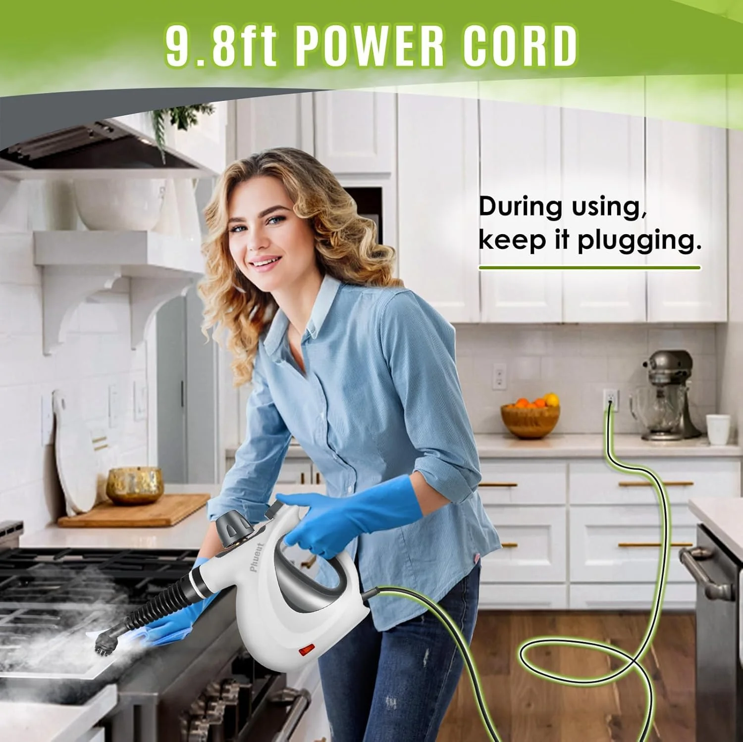 Pressurized Handheld Multi-Surface Natural Steam Cleaner with 12 pcs Accessories, Multi-Purpose Steamer for Home Use, Steamer for Cleaning Floor, Upholstery, Grout and Car (Grey) (Grey) - Image 7