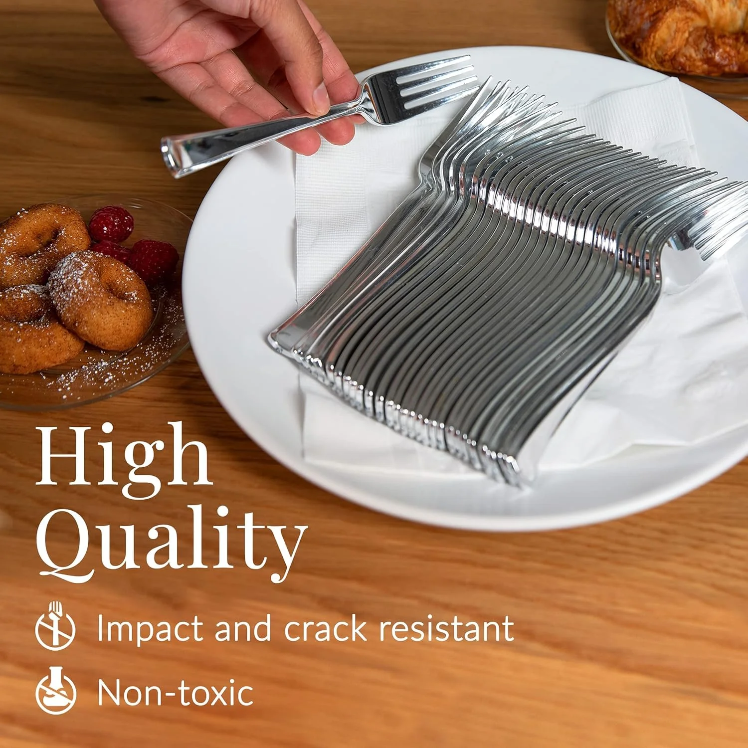 Prestee 300 Plastic Forks Heavy-Duty, Heavyweight Silverware Forks, Fancy Plastic Cutlery, Elegant Disposable Fork Pack, Bulk Disposable Flatware, Silver Fork for Christmas Holiday (Silver) - Image 5