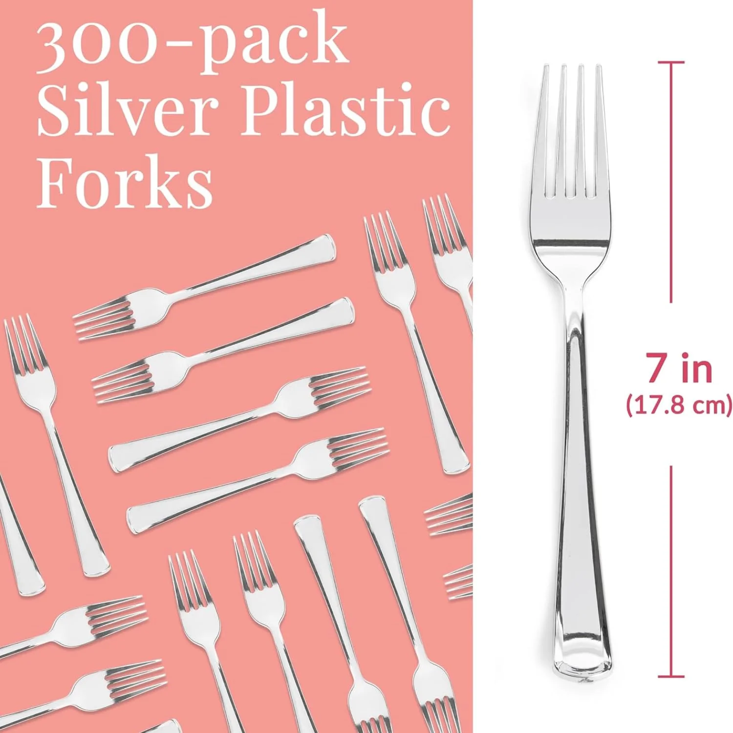 Prestee 300 Plastic Forks Heavy-Duty, Heavyweight Silverware Forks, Fancy Plastic Cutlery, Elegant Disposable Fork Pack, Bulk Disposable Flatware, Silver Fork for Christmas Holiday (Silver) - Image 6