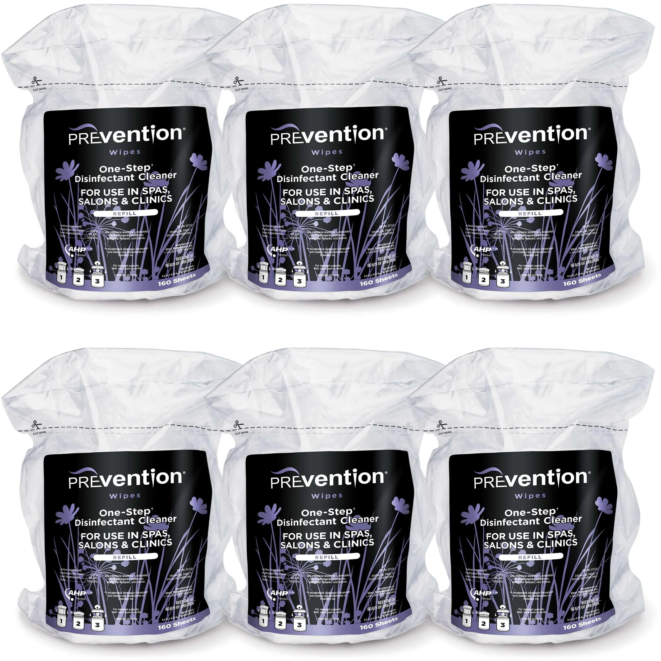 Prevention All Purpose Disinfecting Wipes – Cleaning Wipes Canister, Bulk Cleaner Towelettes for Salons, Spas, Clinics, Studios – Hospital Grade Surface Sanitizing – 160 Count per Refill Bag (6 Pack)