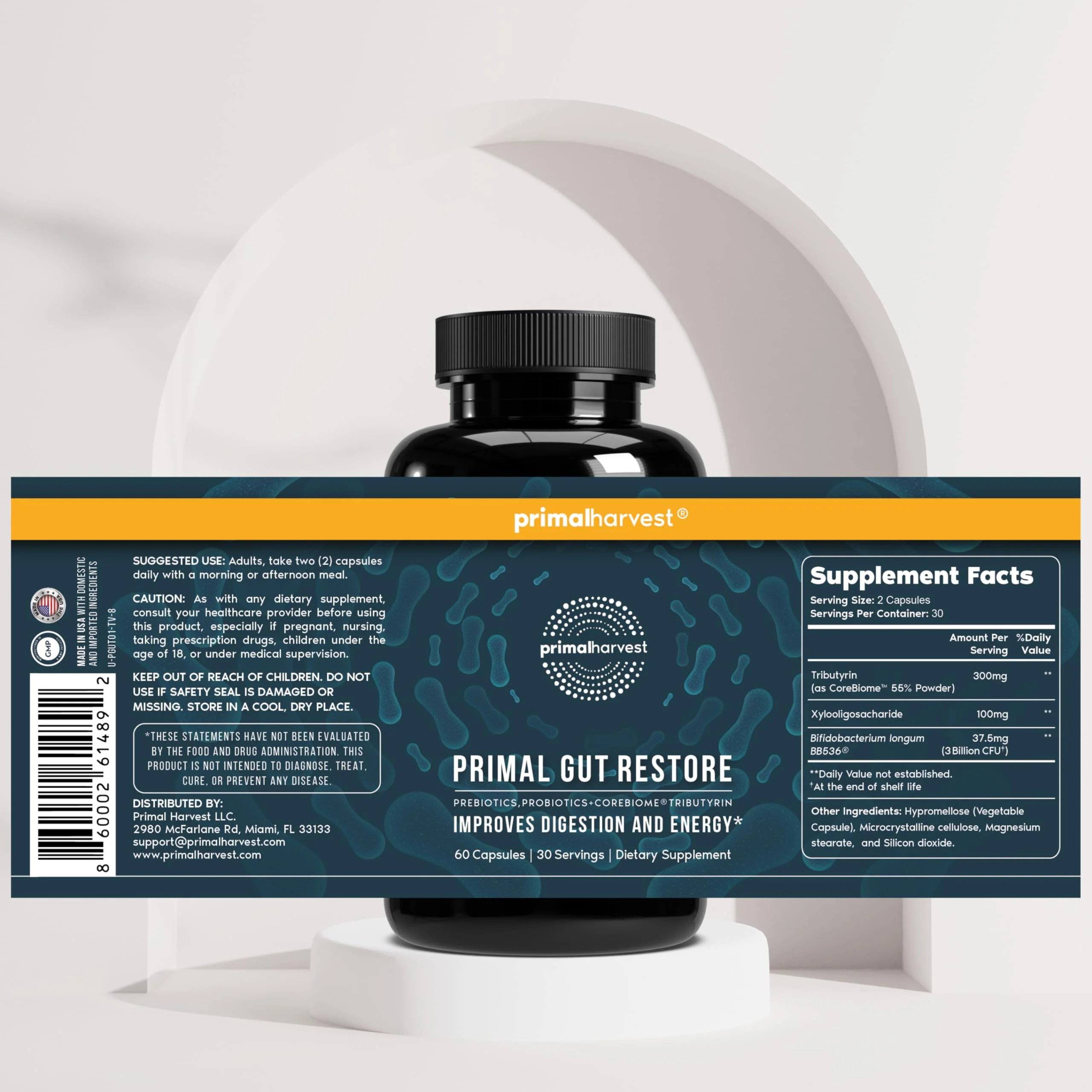 Primal Harvest Restore for Gut Health, Primal Gut Restore w/POSTbiotics, PREbiotics and PRObiotics for Women and Men, 60 CT - Digestion, Colon Cleanse, Immunity Support - Helps Leaky Gut Repair - Image 4