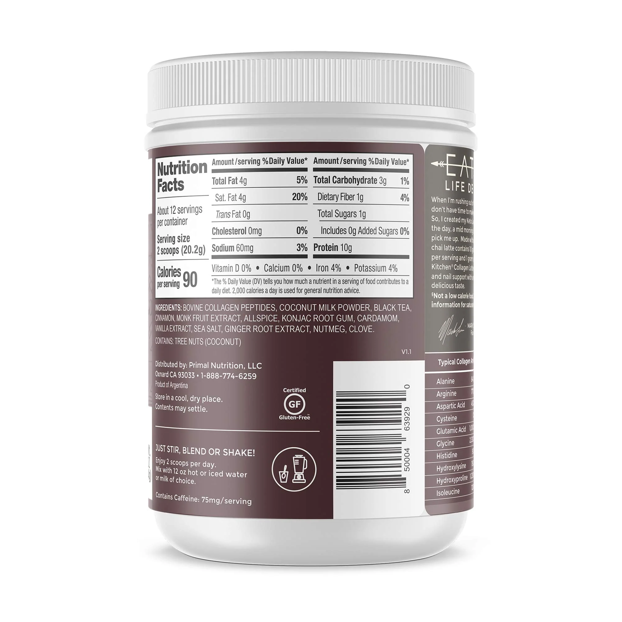 Primal Kitchen Chai Tea Collagen Keto Latte Powder, Collagen Peptide Drink Mix, 8.55 Ounces - Image 2