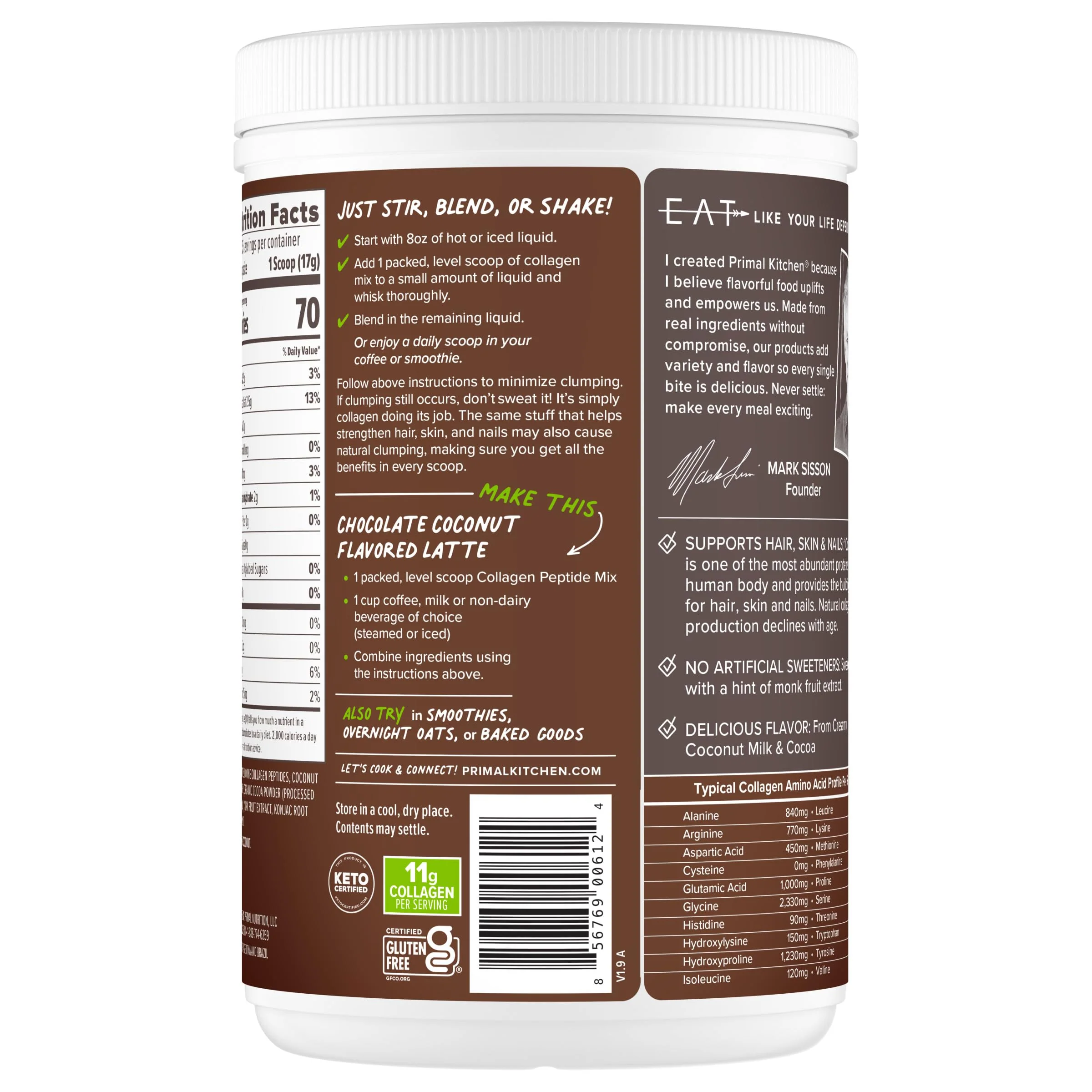 Primal Kitchen Chocolate Collagen Fuel® Drink Mix, Chocolate Coconut Collagen Peptides, No Dairy or Artificial Sweeteners, 15 Ounces - Image 5