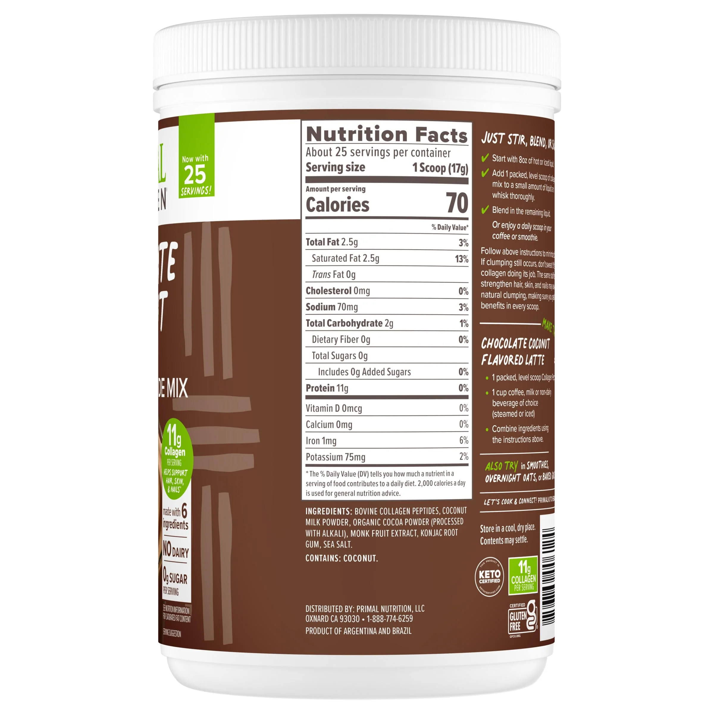Primal Kitchen Chocolate Collagen Fuel® Drink Mix, Chocolate Coconut Collagen Peptides, No Dairy or Artificial Sweeteners, 15 Ounces - Image 8