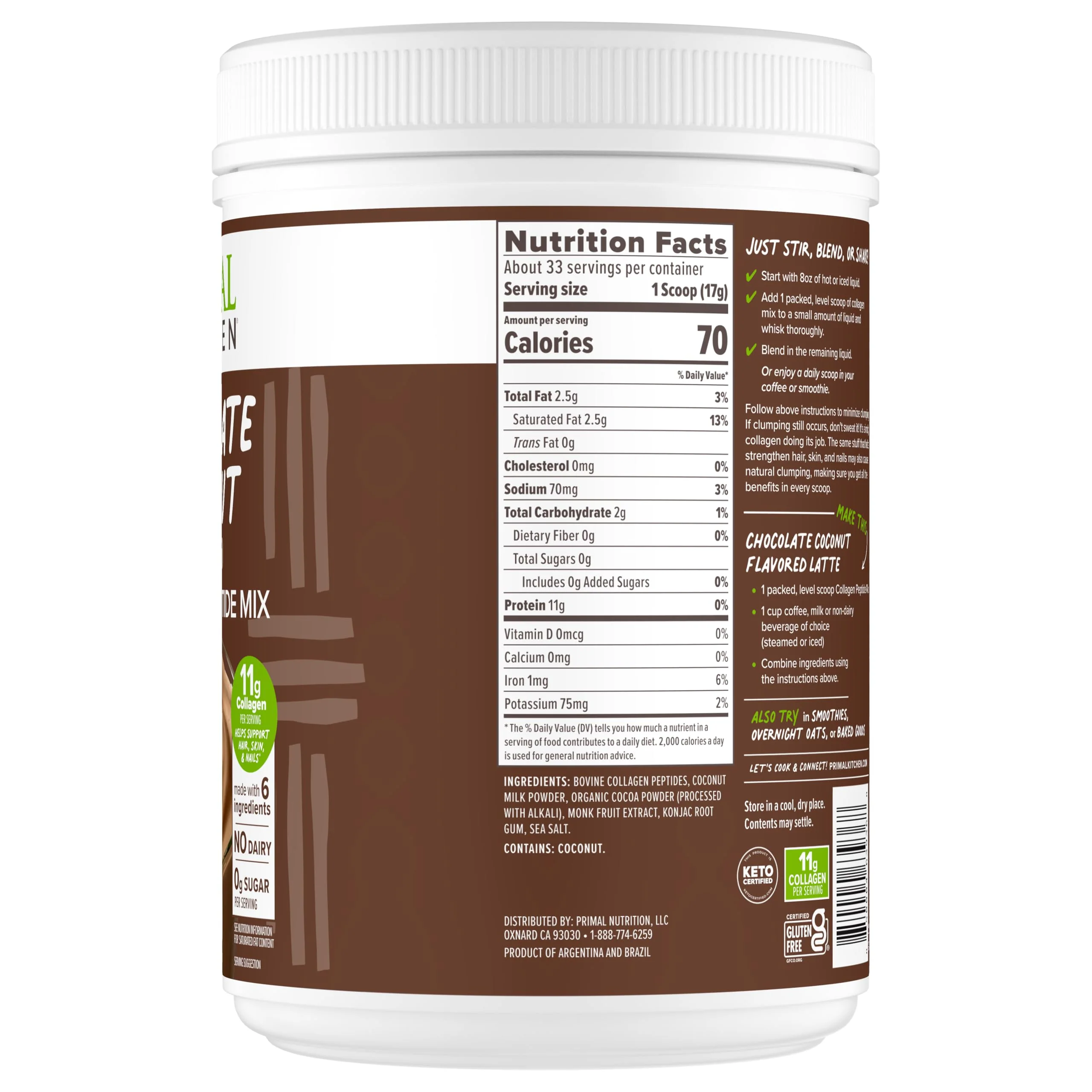 Primal Kitchen Chocolate Collagen Fuel® Drink Mix, Chocolate Coconut Collagen Peptides, No Dairy or Artificial Sweeteners, 20 Ounces - Image 3