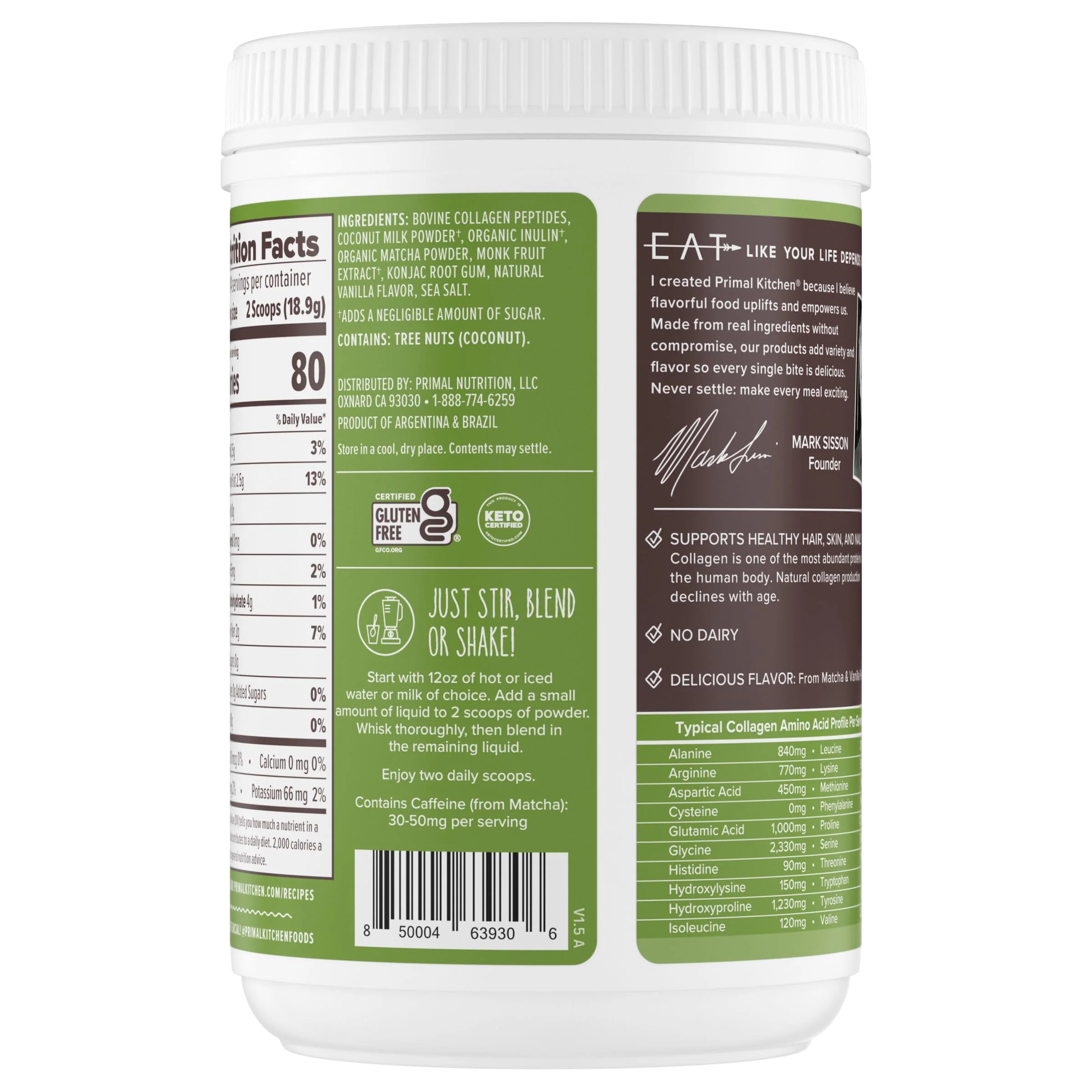 Primal Kitchen Matcha Collagen Keto Latte Powder, Sugar-Free Collagen Peptides, 9.33 Ounces - Image 5