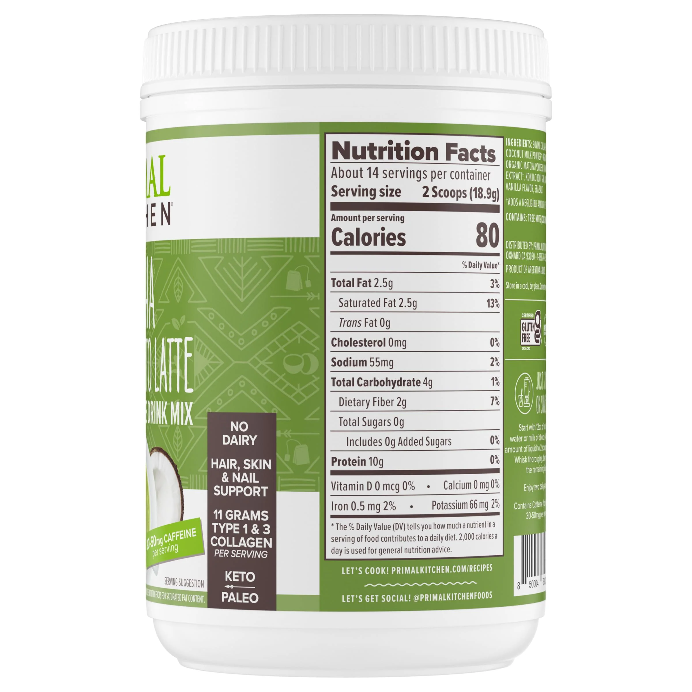 Primal Kitchen Matcha Collagen Keto Latte Powder, Sugar-Free Collagen Peptides, 9.33 Ounces - Image 8