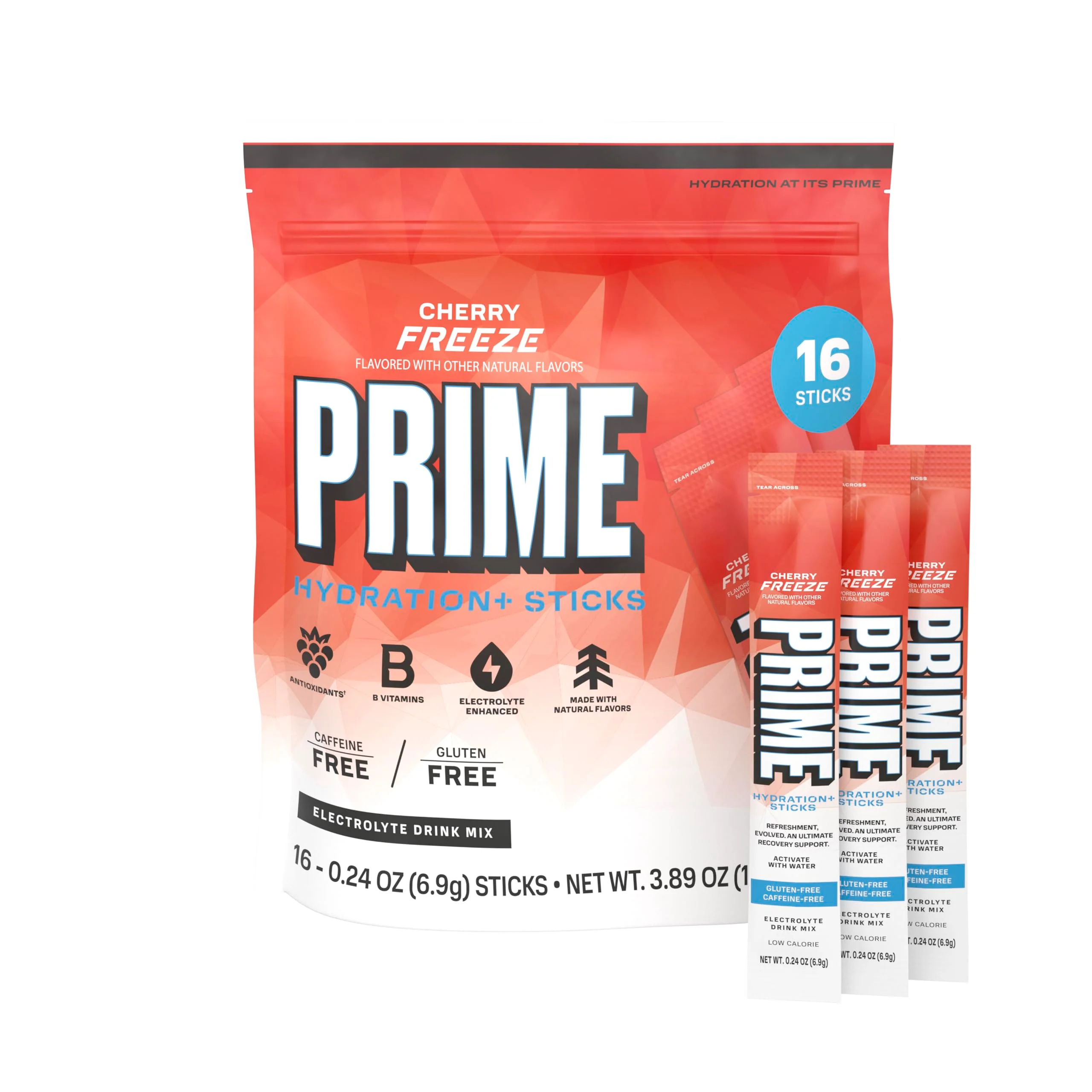 PRIME HYDRATION+ Electrolyte Powder Sticks, Strawberry Banana, Sugar Free Hydration Drink Mix with Potassium, Magnesium & B Vitamins to Replenish Fluids, Caffeine Free, 16 Count - Image 2
