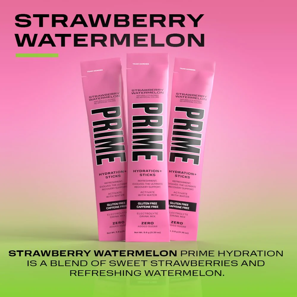 PRIME HYDRATION+ Sticks Strawberry Watermelon | Hydration Powder Single Serve Sticks | Electrolyte Powder On The Go | Low Sugar | Caffeine-Free | Vegan | 16 Sticks - Image 4