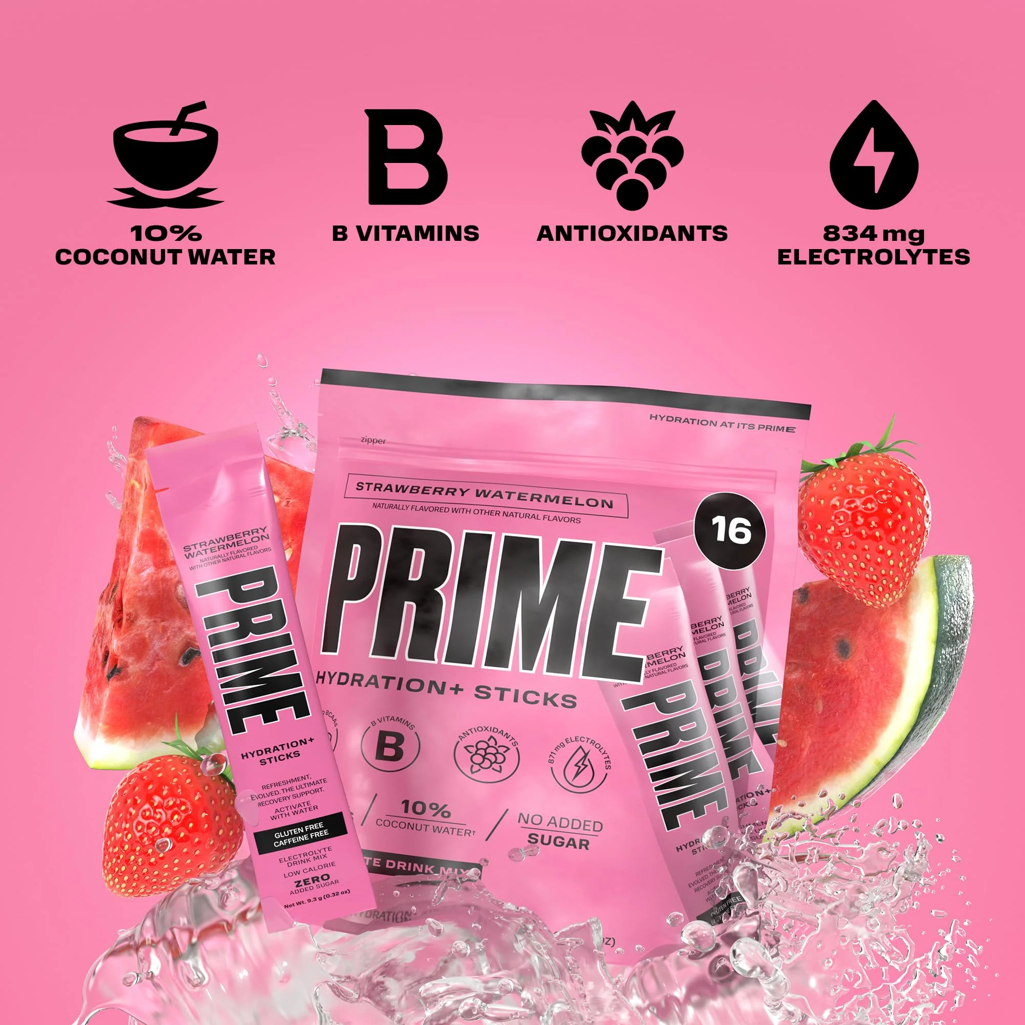 PRIME HYDRATION+ Sticks Strawberry Watermelon | Hydration Powder Single Serve Sticks | Electrolyte Powder On The Go | Low Sugar | Caffeine-Free | Vegan | 16 Sticks - Image 5