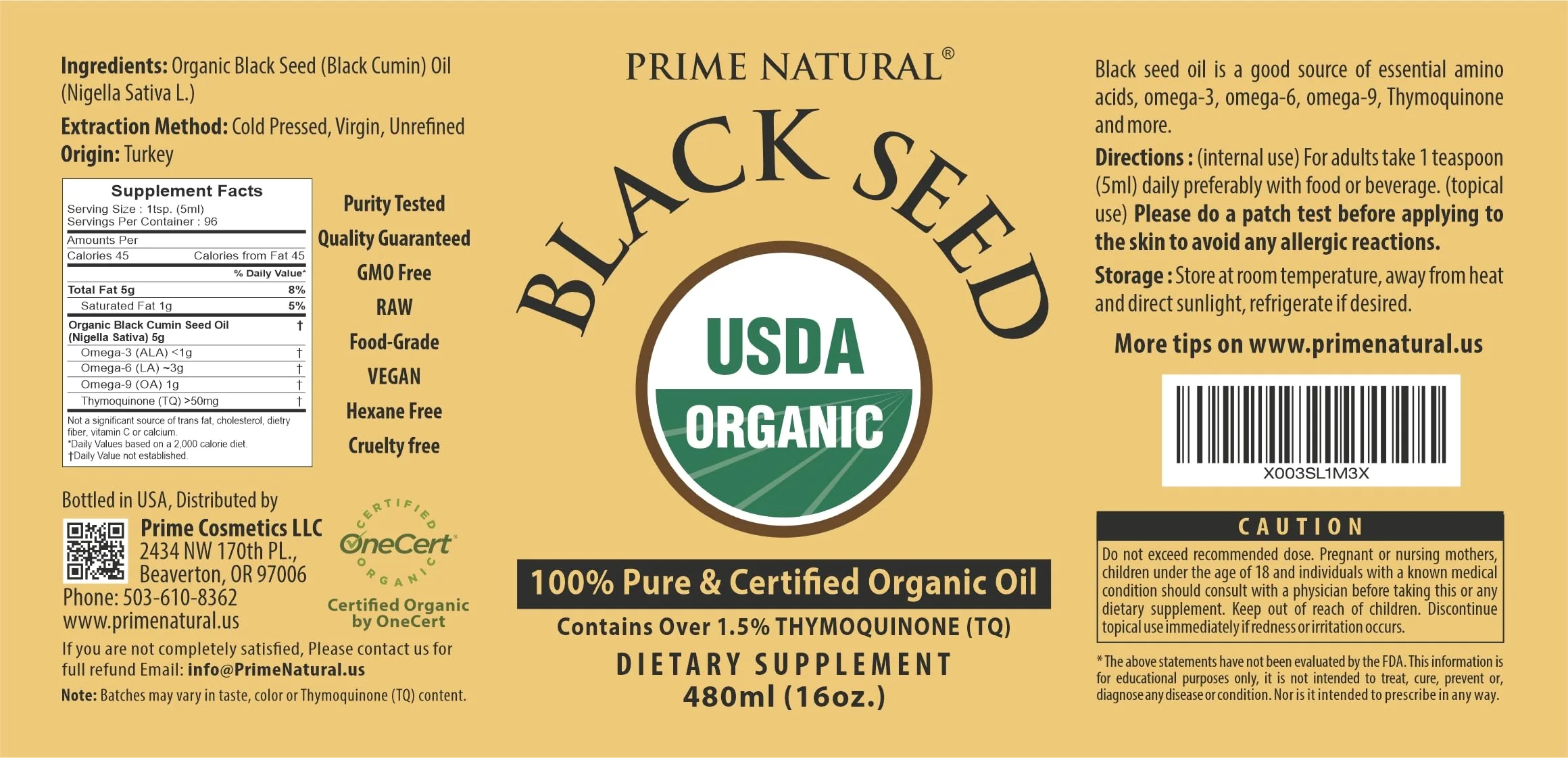 PRIME NATURAL Organic Black Seed Oil 16oz - Cold Pressed Unrefined High Thymoquinone 1.7% USDA Certified - Turkish Origin Potent Nigella Sativa Liquid - Vegan Omega 3 6 9, Antioxidant - Image 5