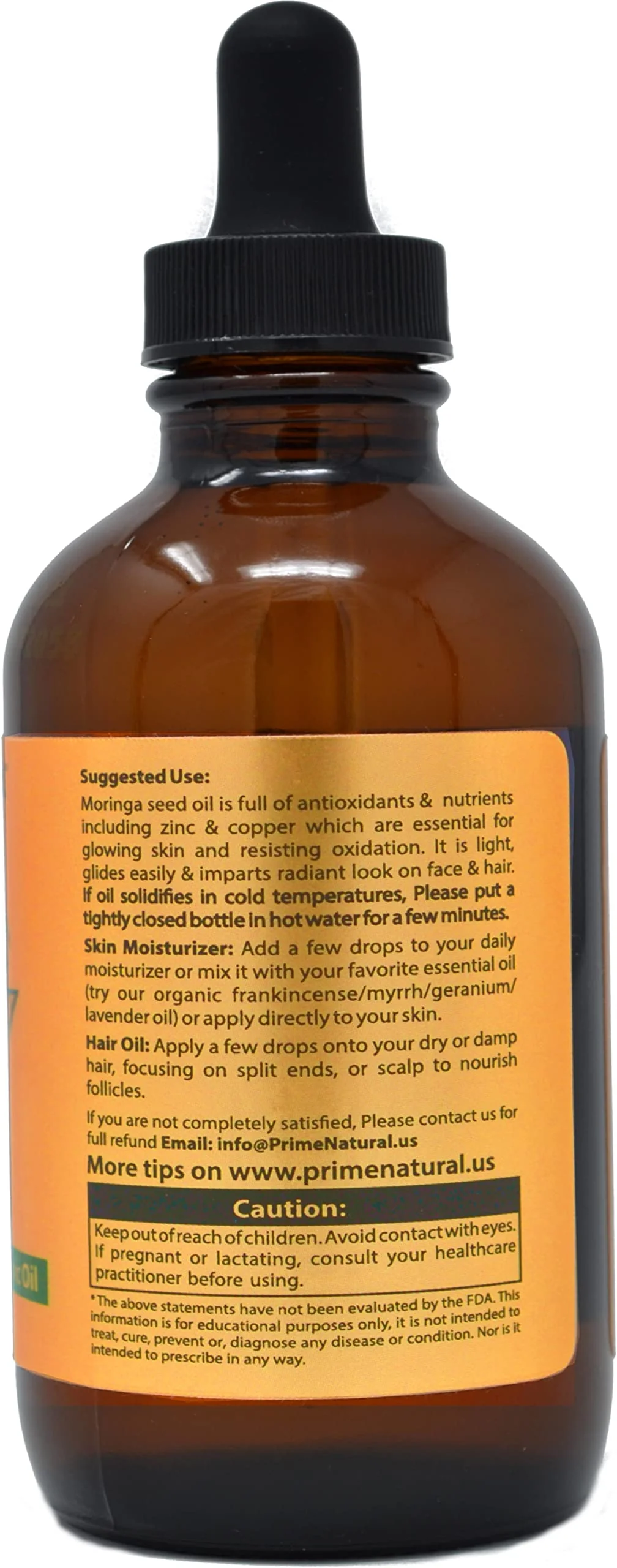 PRIME NATURAL Organic Moringa Oil USDA Certified, 100% Pure, Cold Pressed, Virgin, Unrefined Oil (4oz /120ml) - Joints, Skin, Face, Body & Hair - Vegan - Food Grade - Natural Moisturizer - Image 5