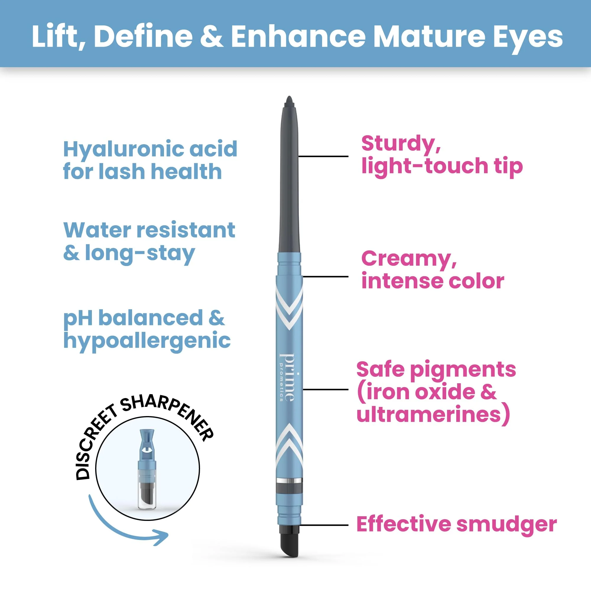 PRIME PROMETICS PrimeEyes Glide Eyeliner for Mature Women – Water-Resistant, Long-Stay and Mess-Proof – Gel Cream Texture, Discreet Sharpener and Effective Smudger (Wood (brown)) - Image 7