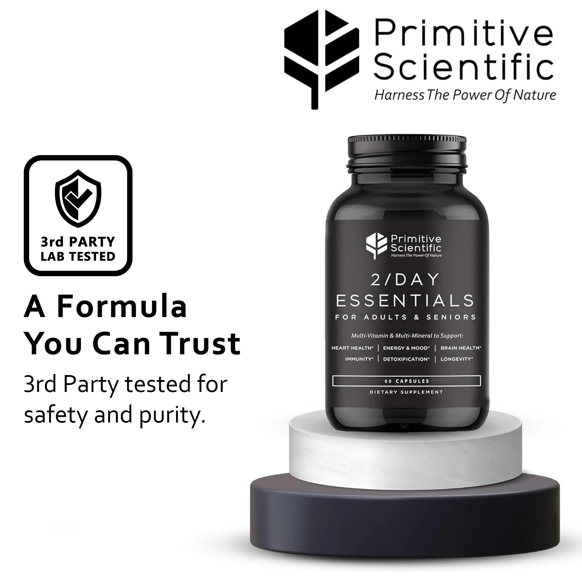Primitive Scientific Whole Food Daily Essential Multivitamins for Adults and Seniors - 2X a Day - Vitamin A, C, D, E, B12 and Minerals - Natural and Holistic Support (60 Capsules) - Image 5