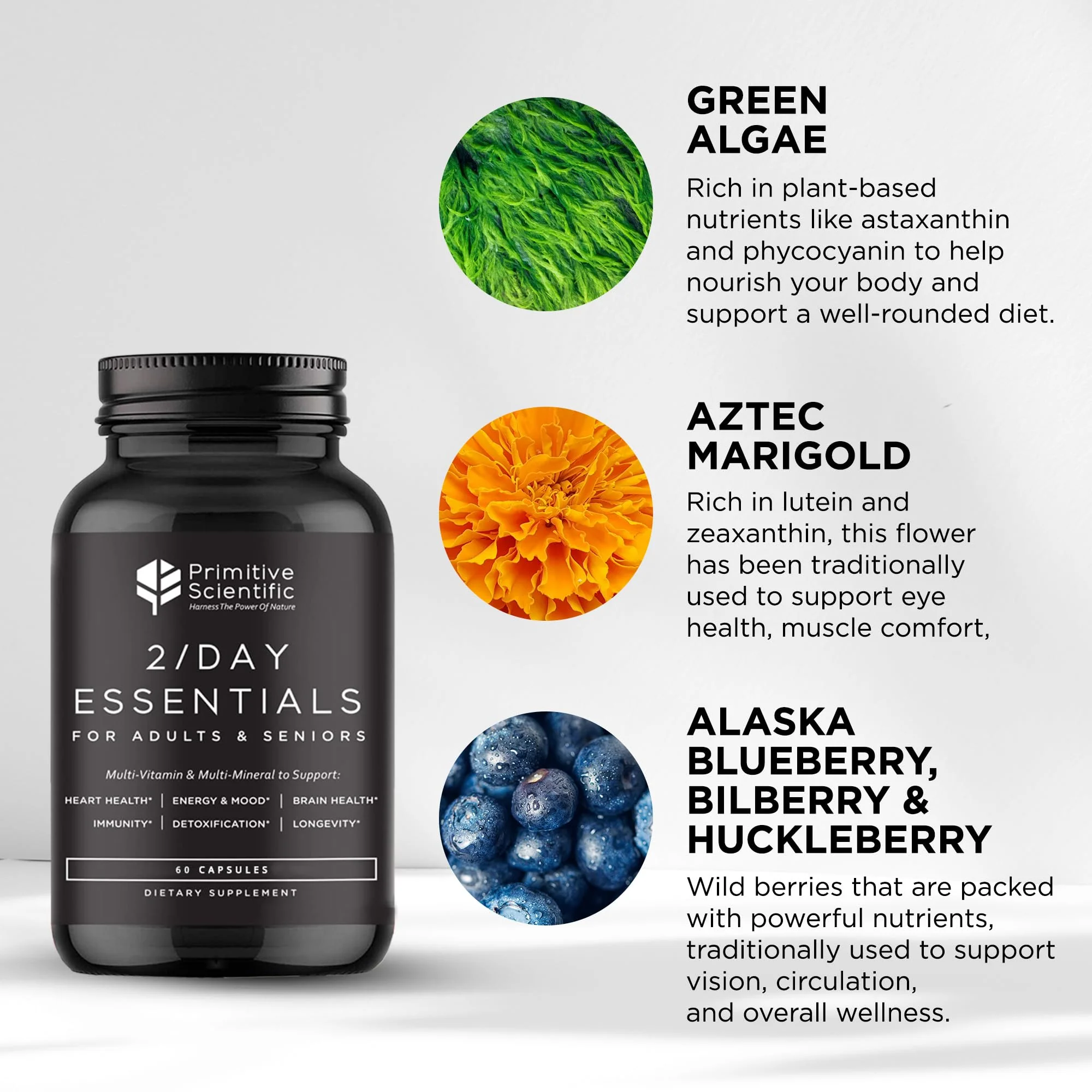 Primitive Scientific Whole Food Daily Essential Multivitamins for Adults and Seniors - 2X a Day - Vitamin A, C, D, E, B12 and Minerals - Natural and Holistic Support (60 Capsules) - Image 6
