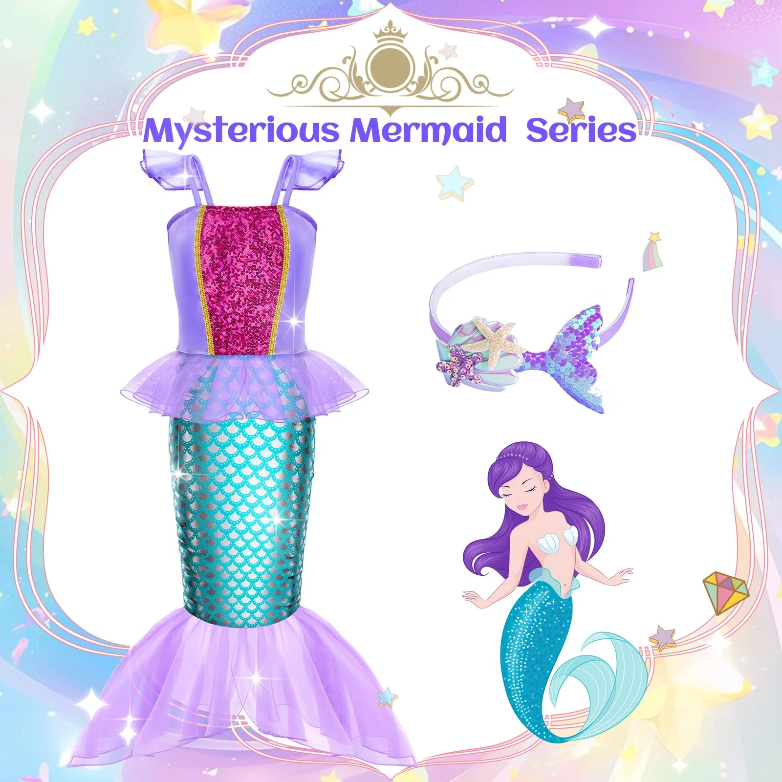 Princess Dress Up for Girls - Dress up Clothes for Toddler Girl,Role Play Costume Princess Toys Christmas Birthday Gifts for Age 3-8 Year Old - Image 6