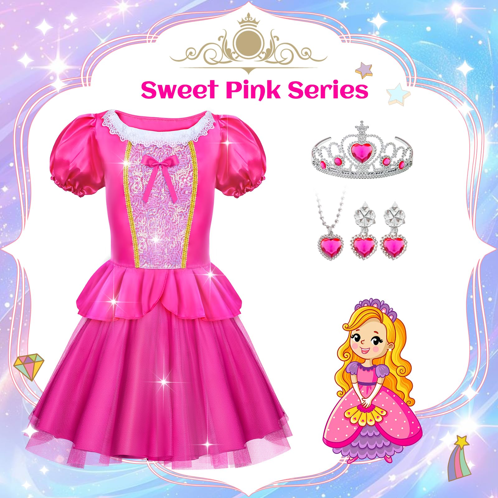 Princess Dress Up for Girls - Dress up Clothes for Toddler Girl,Role Play Costume Princess Toys Christmas Birthday Gifts for Age 3-8 Year Old - Image 7