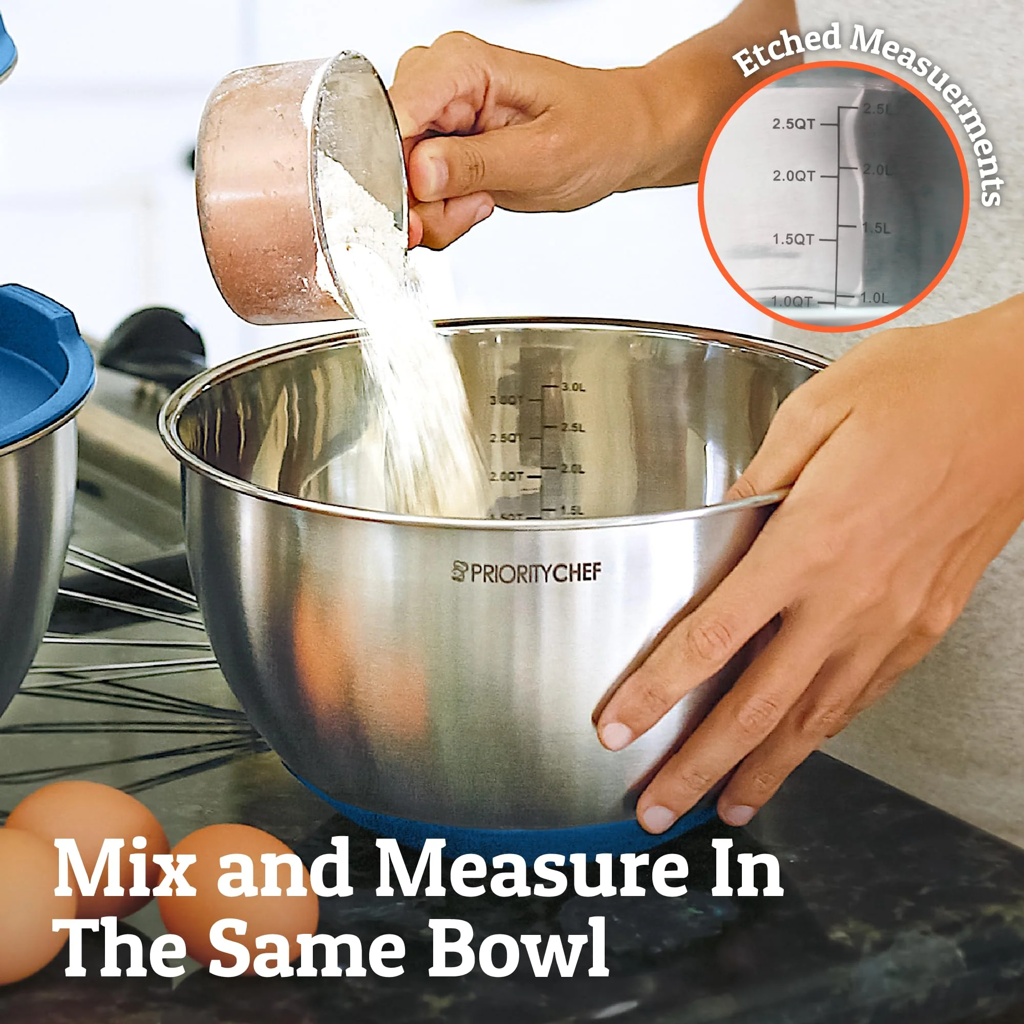 Priority Chef Premium Mixing Bowls With Airtight Lids Set, Thicker Stainless Steel Mixing Bowl Set, Large Prep Metal Bowls with Lids, Nesting Bowls for Kitchen, 1.5/2/3/4/5 Qrt, Blue - Image 2