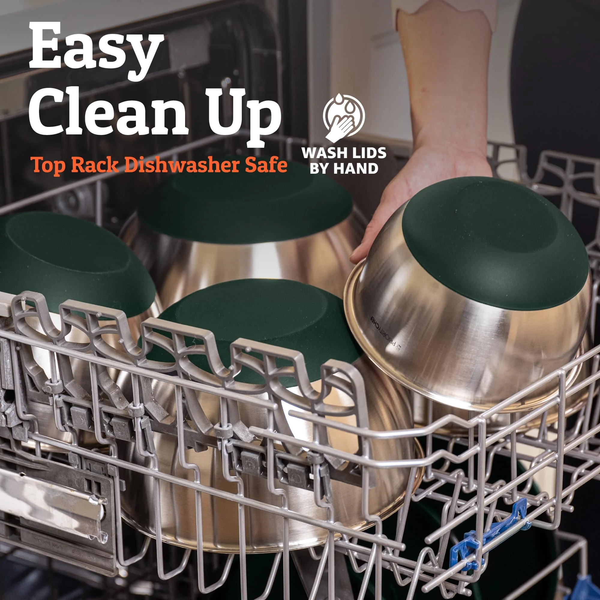 Priority Chef Premium Mixing Bowls With Airtight Lids Set, Thicker Stainless Steel Mixing Bowl Set, Large Prep Metal Bowls with Lids, Nesting Bowls for Kitchen, 1.5/2/3/4/5 Qrt, Green - Image 4