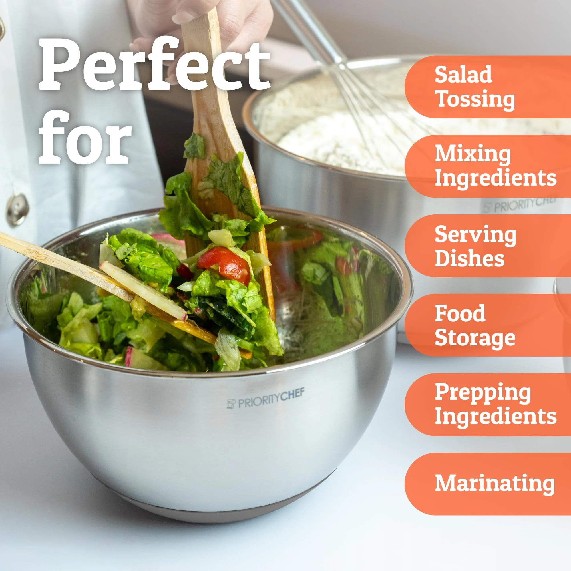 Priority Chef Premium Mixing Bowls With Airtight Lids Set, Thicker Stainless Steel Mixing Bowl Set, Large Prep Metal Bowls with Lids, Nesting Bowls for Kitchen, 1.5/2/3/4/5 Qrt, Grey - Image 3