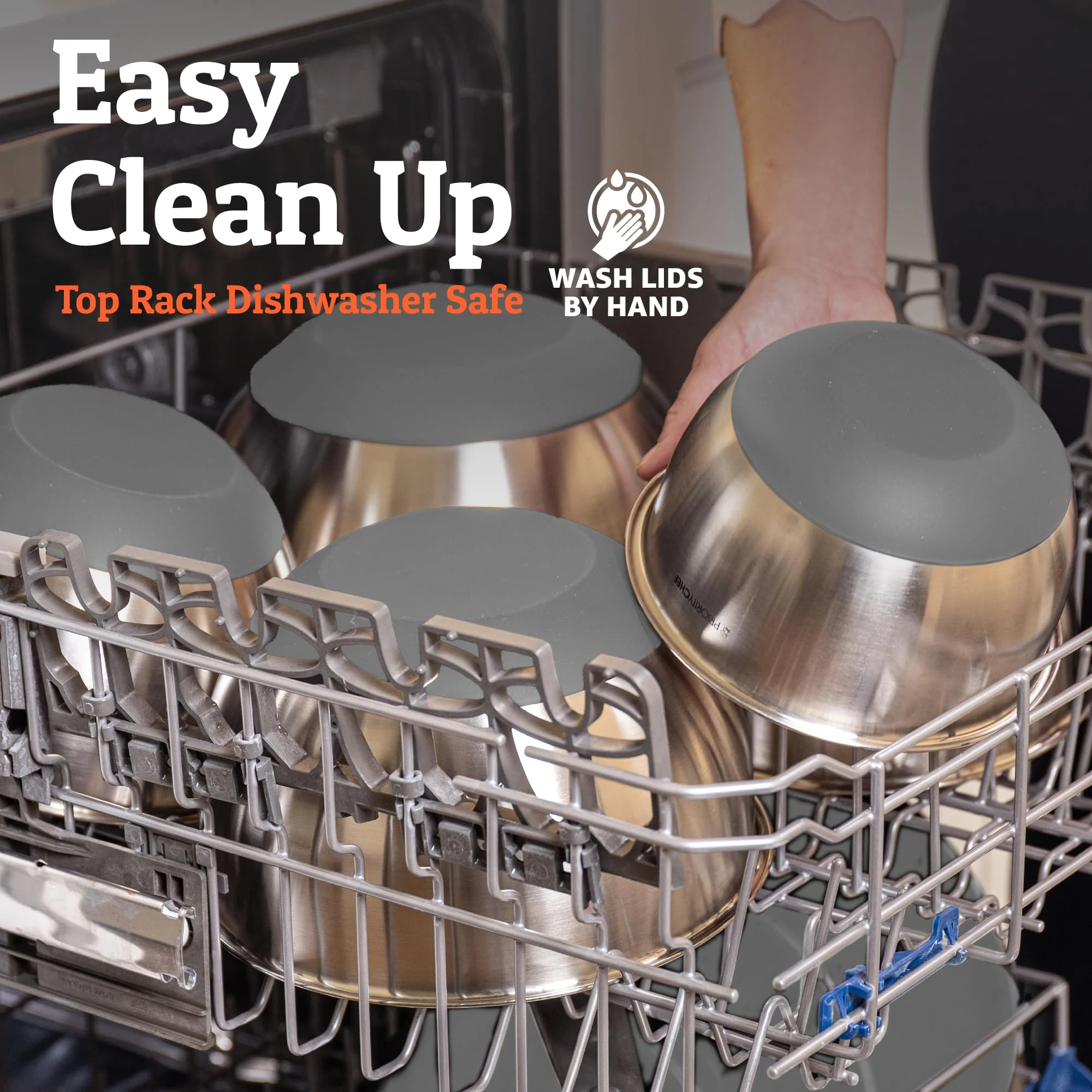Priority Chef Premium Mixing Bowls With Airtight Lids Set, Thicker Stainless Steel Mixing Bowl Set, Large Prep Metal Bowls with Lids, Nesting Bowls for Kitchen, 1.5/2/3/4/5 Qrt, Grey - Image 4