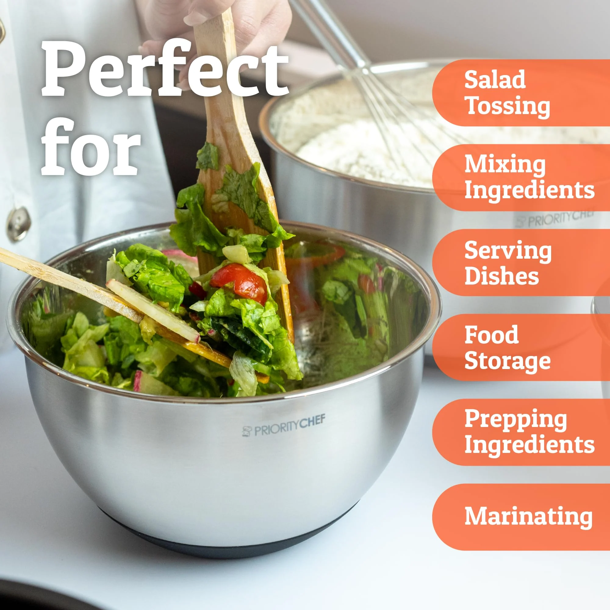 Priority Chef Premium Mixing Bowls With Lids Set, Airtight Lids, Thicker Stainless Steel Mixing Bowl Set, Large Prep Metal Bowls, Nesting Bowls for Kitchen, 1.5/2/3/4/5 Qrt, Black - Image 3