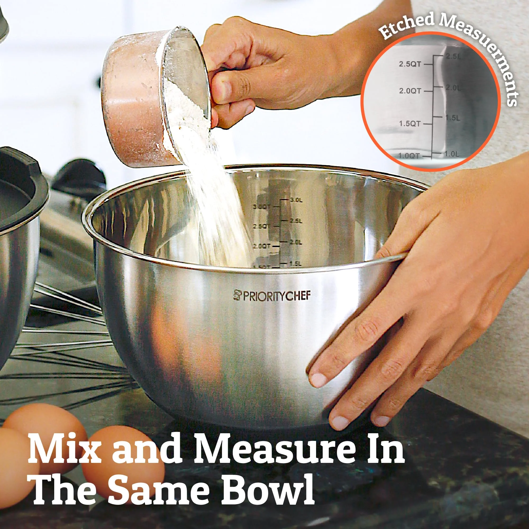 Priority Chef Premium Mixing Bowls With Lids Set, Airtight Lids, Thicker Stainless Steel Mixing Bowl Set, Large Prep Metal Bowls, Nesting Bowls for Kitchen, 1.5/2/3/4/5 Qrt, Black - Image 5