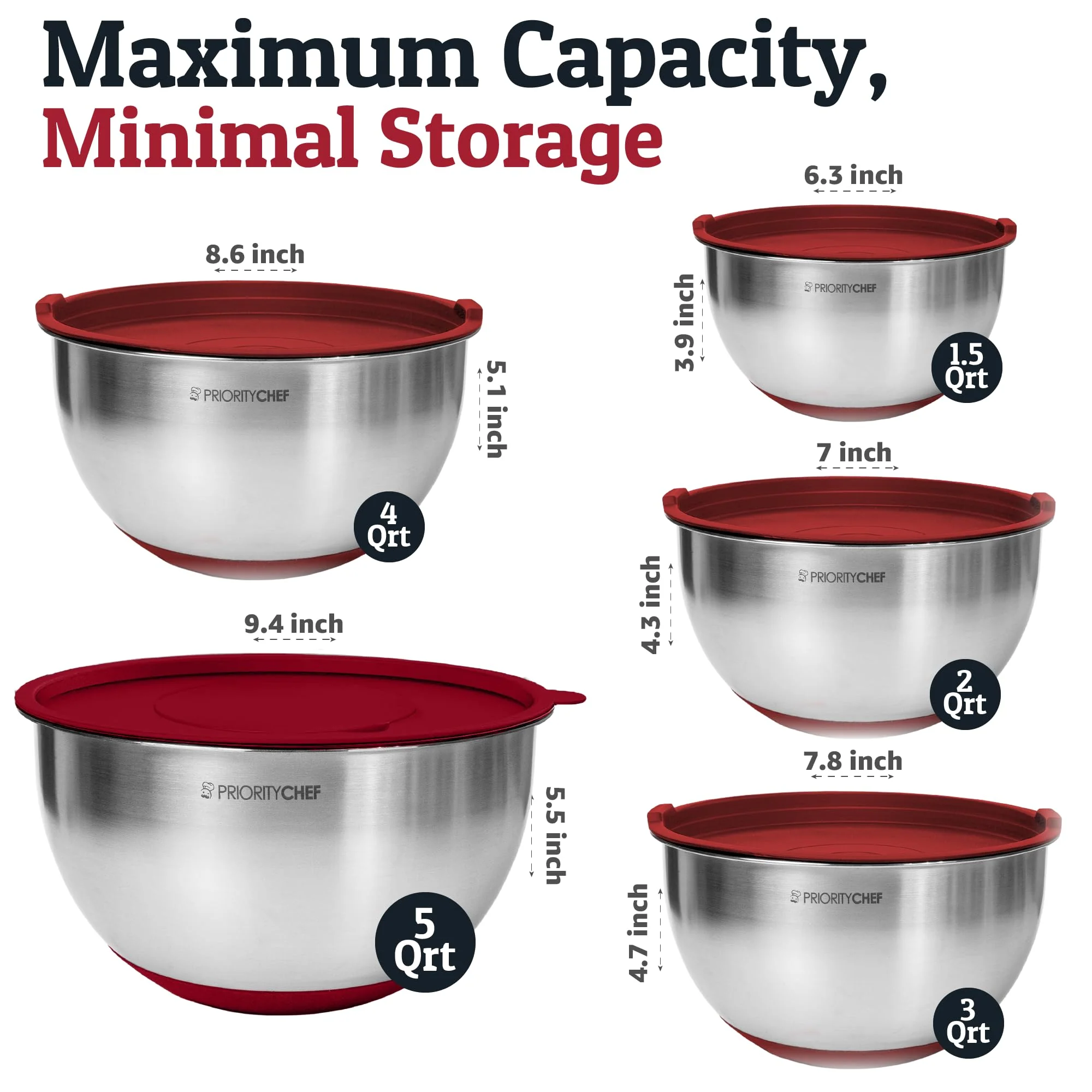 Priority Chef Stainless Steel Mixing Bowls with Lids Set, 3 Grater Attachments, Airtight Lids, Non-Slip Silicone Base Mixing Bowl Set, Large Prep Metal Mixing Bowls for Kitchen, Green - Image 8