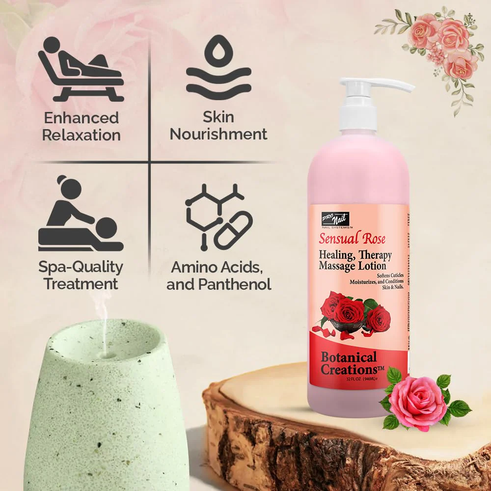 PRO NAIL - Healing Therapy Massage Lotion - Professional Pedicure, Body and Hot Oil Manicure, Infused with Natural Oils, Vitamins, Panthenol and Amino Acids (Sensual Rose, 32 Oz) - Image 6