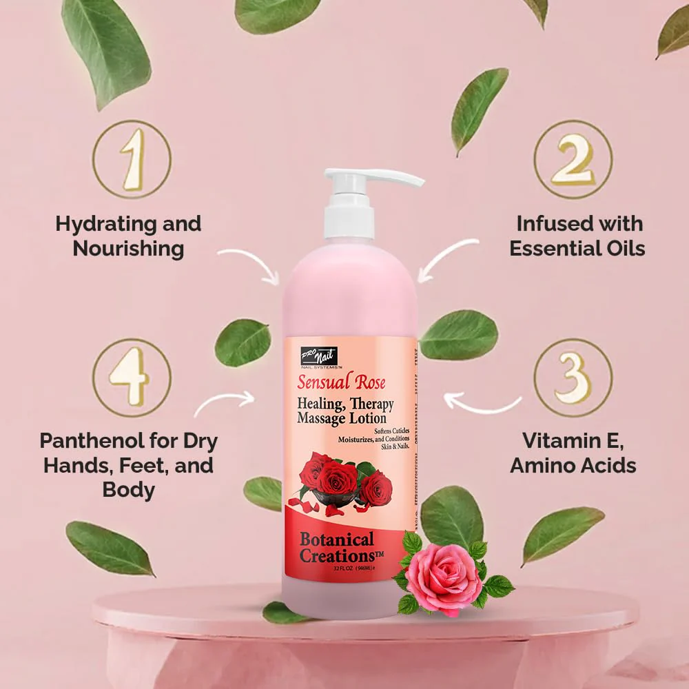 PRO NAIL - Healing Therapy Massage Lotion - Professional Pedicure, Body and Hot Oil Manicure, Infused with Natural Oils, Vitamins, Panthenol and Amino Acids (Sensual Rose, 32 Oz) - Image 7