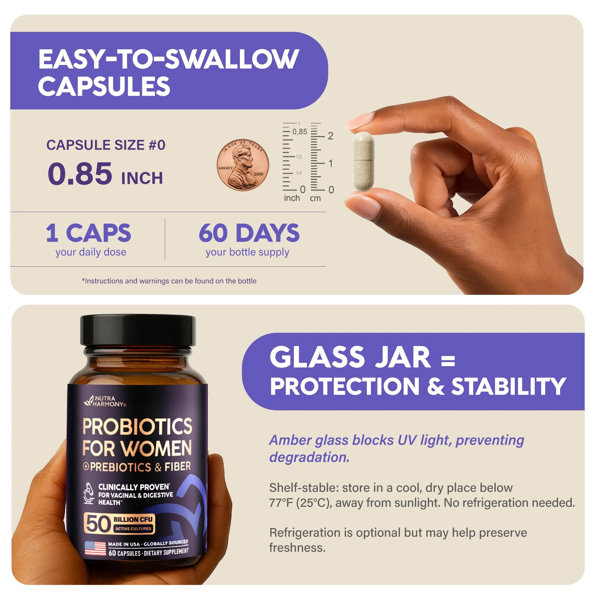 Probiotics for Women 50 Billion CFU - Vaginal Probiotics Clinically Proven for Yeast & pH Balance - Digestion & Bloating Relief - 8 Strains + Prebiotics - Delay Release - Made in USA, 60 Capsules - Image 2