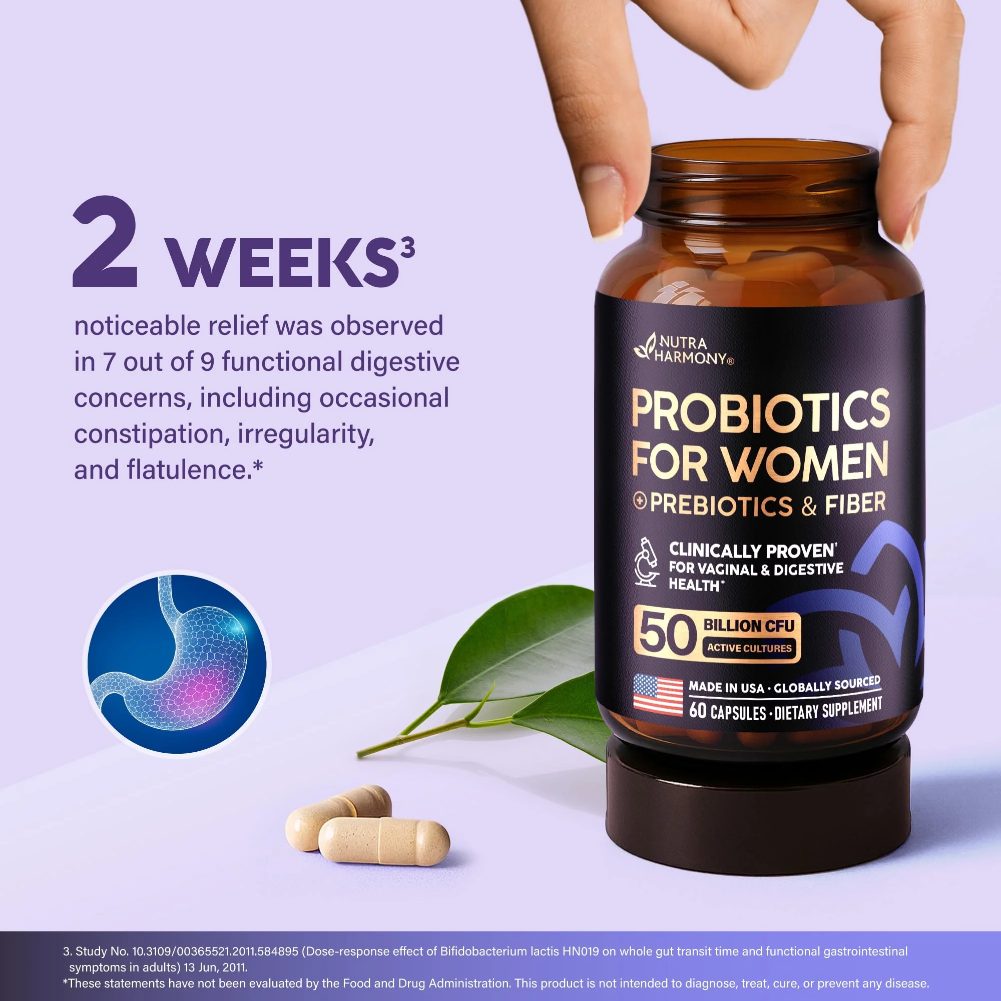 Probiotics for Women 50 Billion CFU - Vaginal Probiotics Clinically Proven for Yeast & pH Balance - Digestion & Bloating Relief - 8 Strains + Prebiotics - Delay Release - Made in USA, 60 Capsules - Image 4