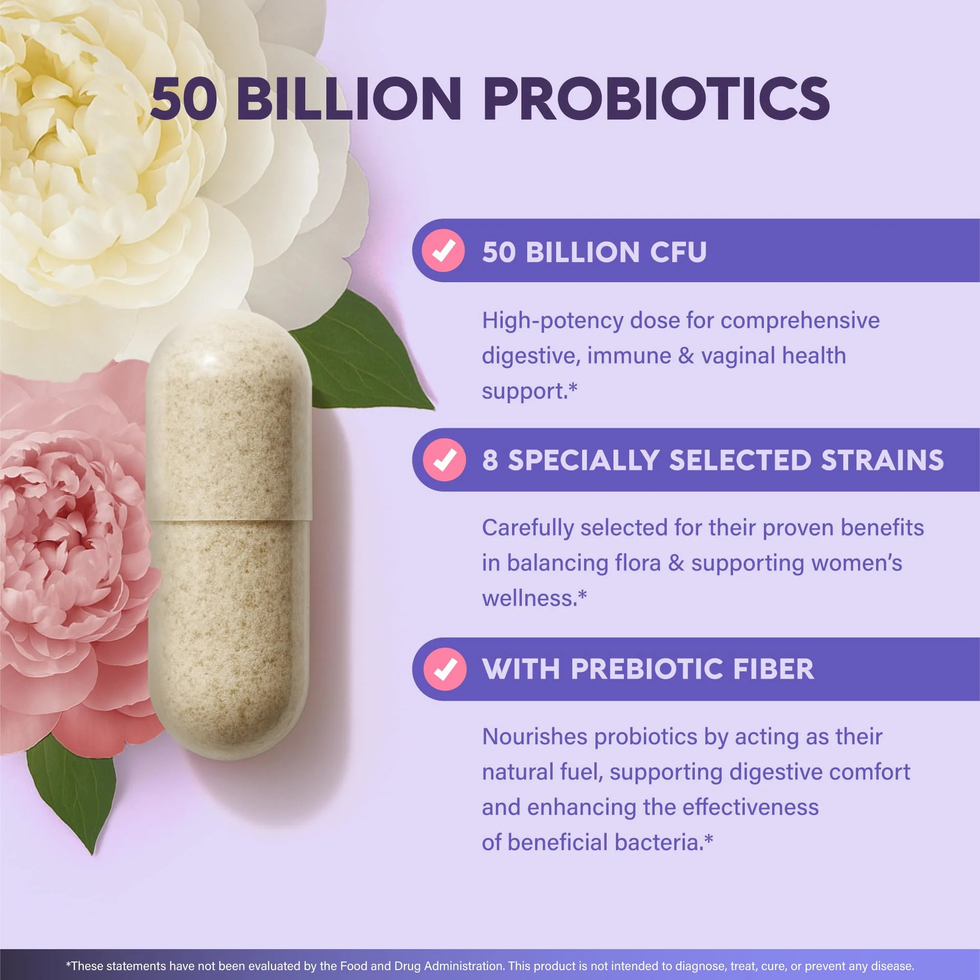 Probiotics for Women 50 Billion CFU - Vaginal Probiotics Clinically Proven for Yeast & pH Balance - Digestion & Bloating Relief - 8 Strains + Prebiotics - Delay Release - Made in USA, 60 Capsules - Image 8