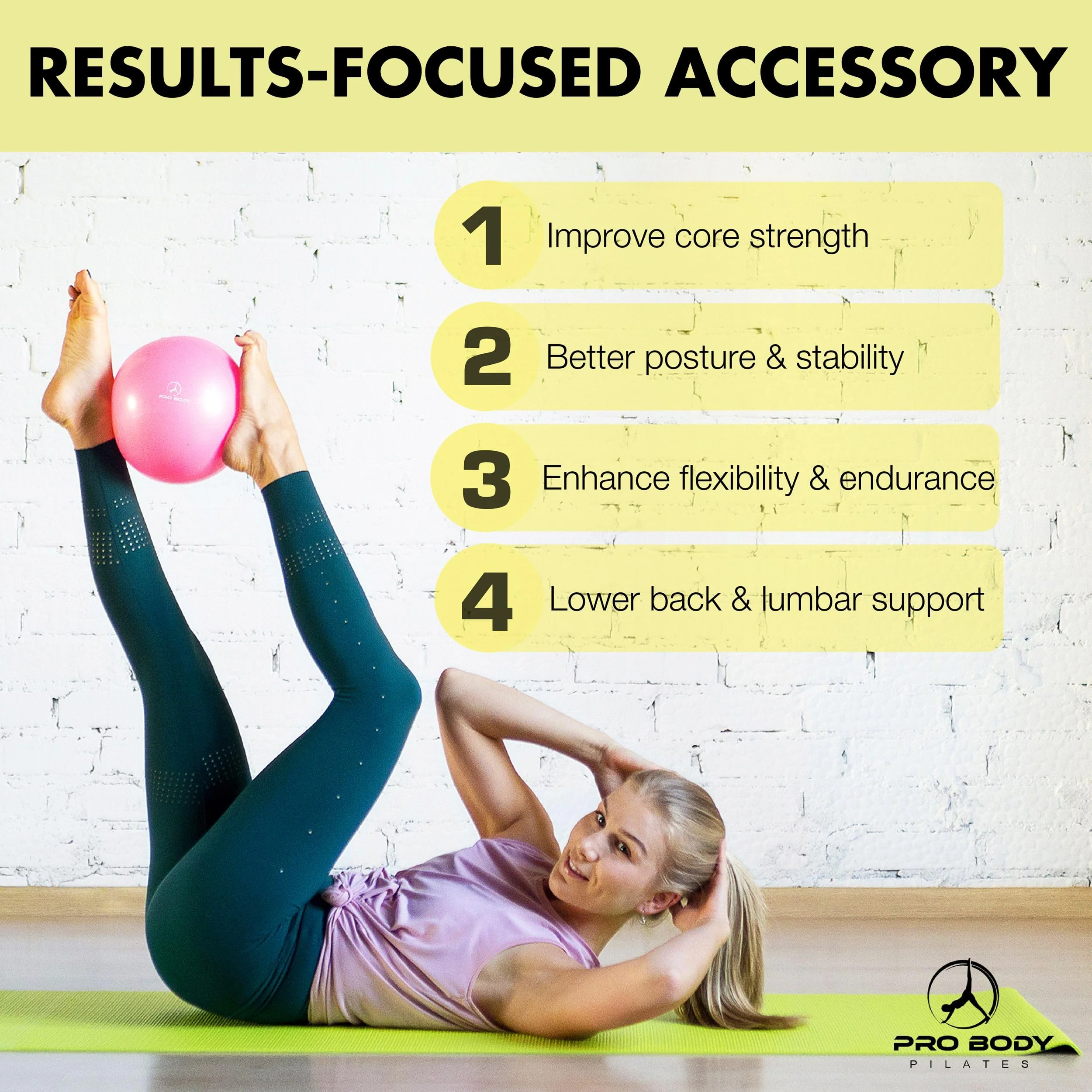 ProBody Pilates Small Exercise Ball - 9 Inch Workout Ball for Stability, Barre, Yoga, Core & Physical Therapy, Home Gym & Office Use (Pink) - Image 2