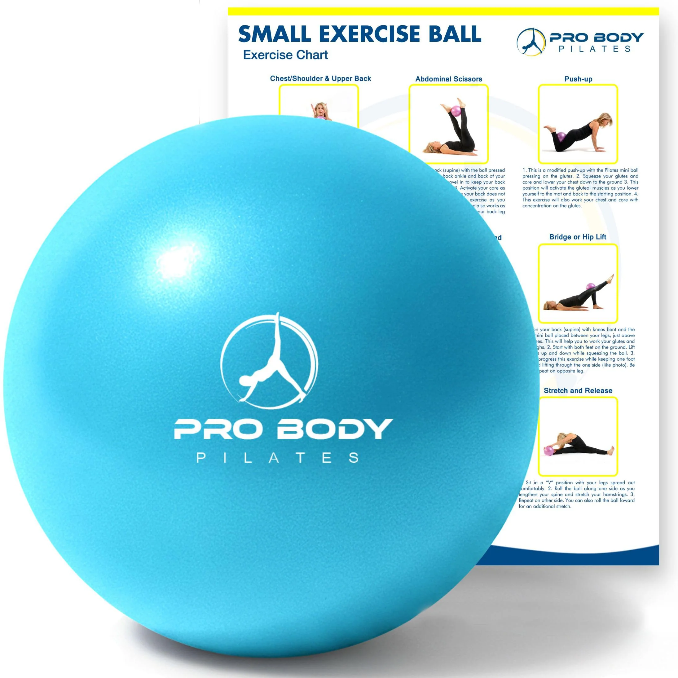 ProBody Pilates Small Exercise Ball - 9 Inch Workout Ball for Stability, Barre, Yoga, Core & Physical Therapy, Home Gym & Office Use (Teal)