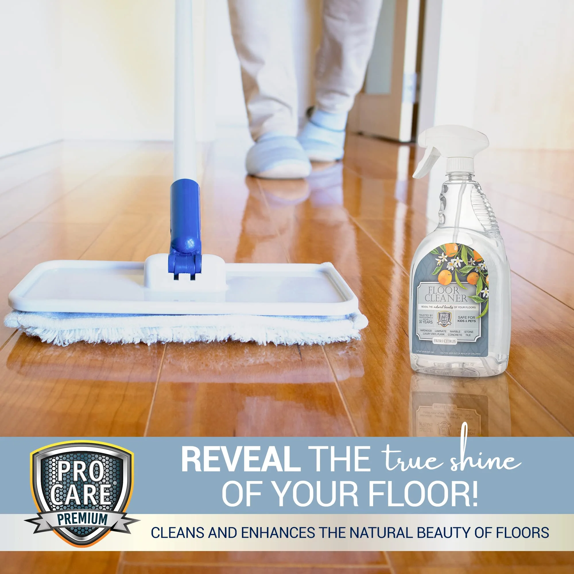 ProCare Citrus Floor Cleaner (Made in USA) | Tile, Stone, Laminate, Vinyl & Natural Wood Floor Cleaner for Mopping, Floor Cleaning Solution with Citrus Aroma - 32oz / 0.95L Spray Bottle - Image 3
