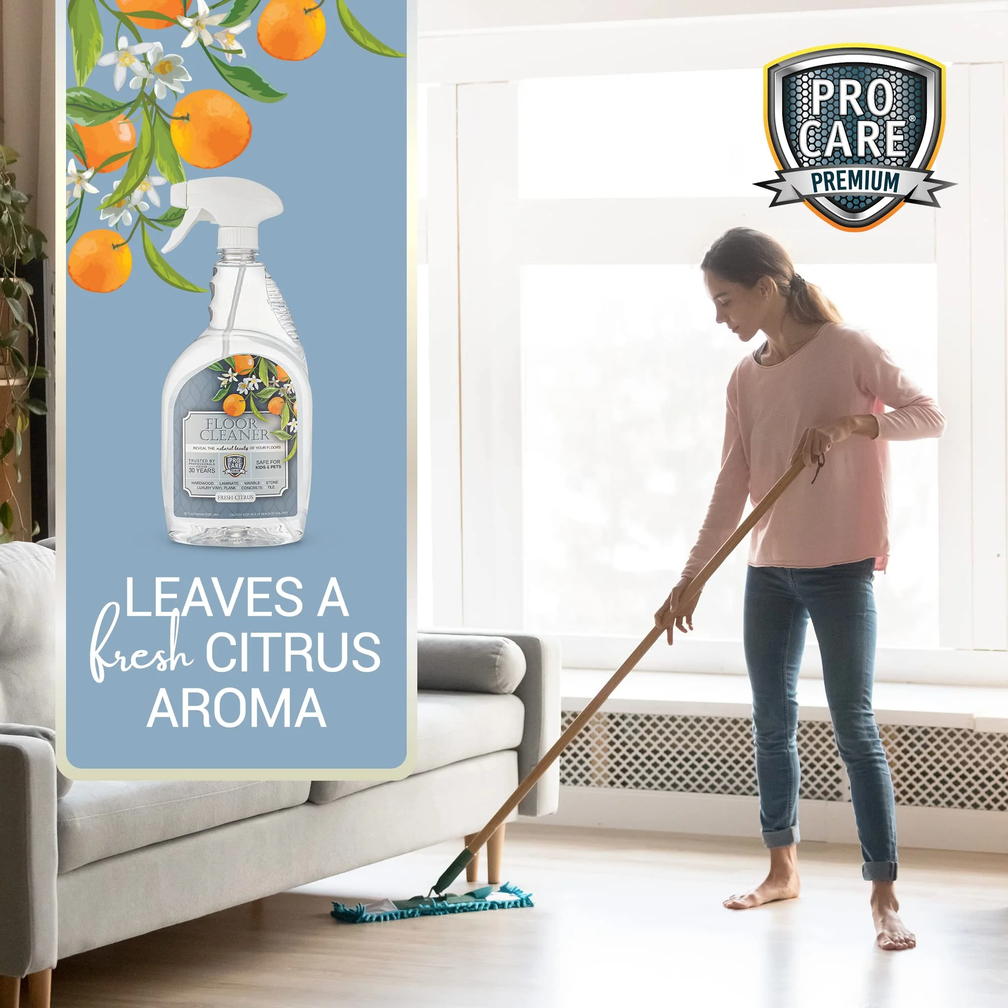ProCare Citrus Floor Cleaner (Made in USA) | Tile, Stone, Laminate, Vinyl & Natural Wood Floor Cleaner for Mopping, Floor Cleaning Solution with Citrus Aroma - 32oz / 0.95L Spray Bottle - Image 6