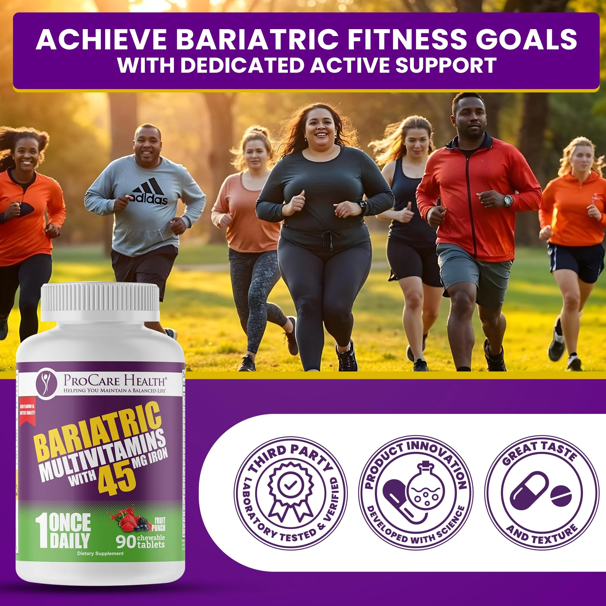 Procare Health Bariatric Multivitamin with Iron 45mg Chewable (90 Tablets) - Fruit Punch Flavor Bariatric Multivitamin Chewable Pills for Gastric Bypass & Sleeve Gastrectomy Patients (03 Month Supply) - Image 3